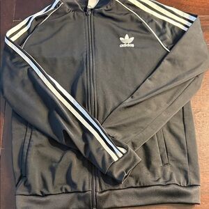 adidas Black Track Jacket with White Stripe Accents